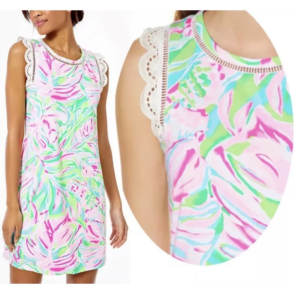 Lilly Pulitzer Agee Croc My World Eyelet Ladder Lace Jersey Dress SZ M